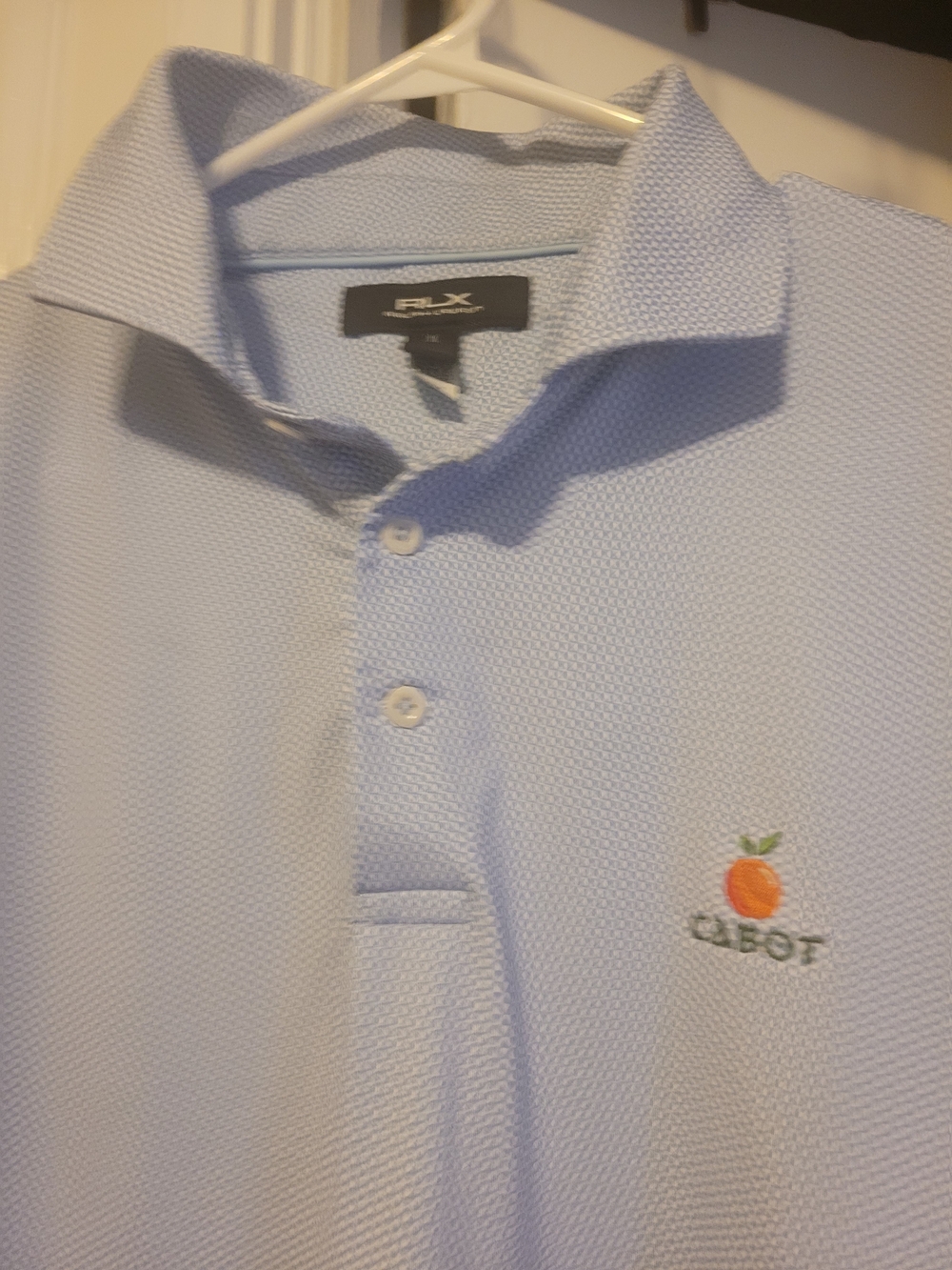 RLX Ralph Lauren Light Blue Men's Polo with Cabot Logo Golfcore Quiet Lux Chic